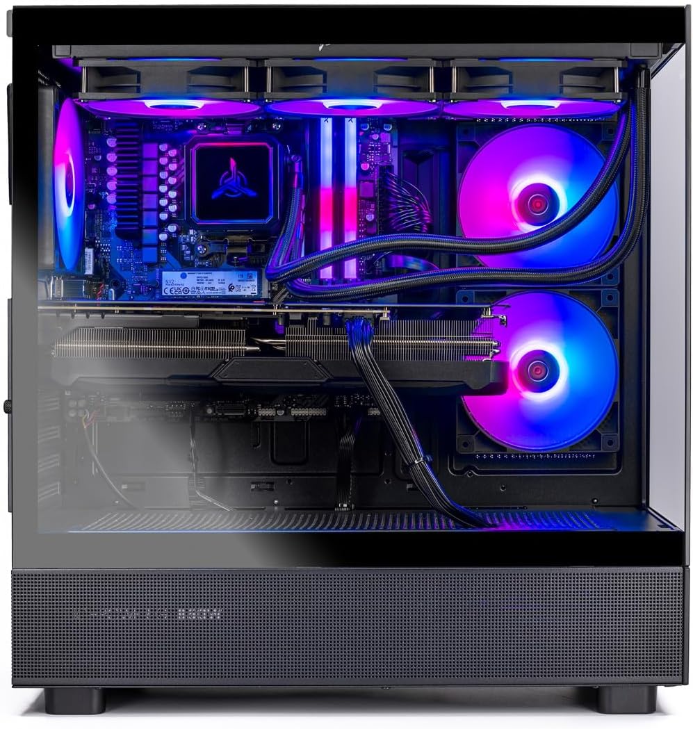 Skytech Gaming Azure 3 Desktop PC, Ryzen 7 9700X 3.8 GHz (5.5GHz), NVIDIA RTX 4060 8GB, 2TB NVMe SSD, 32GB DDR5 RAM 6000 RGB, 650W Gold PSU, 360mm ARGB AIO, Wi-Fi, Win 11