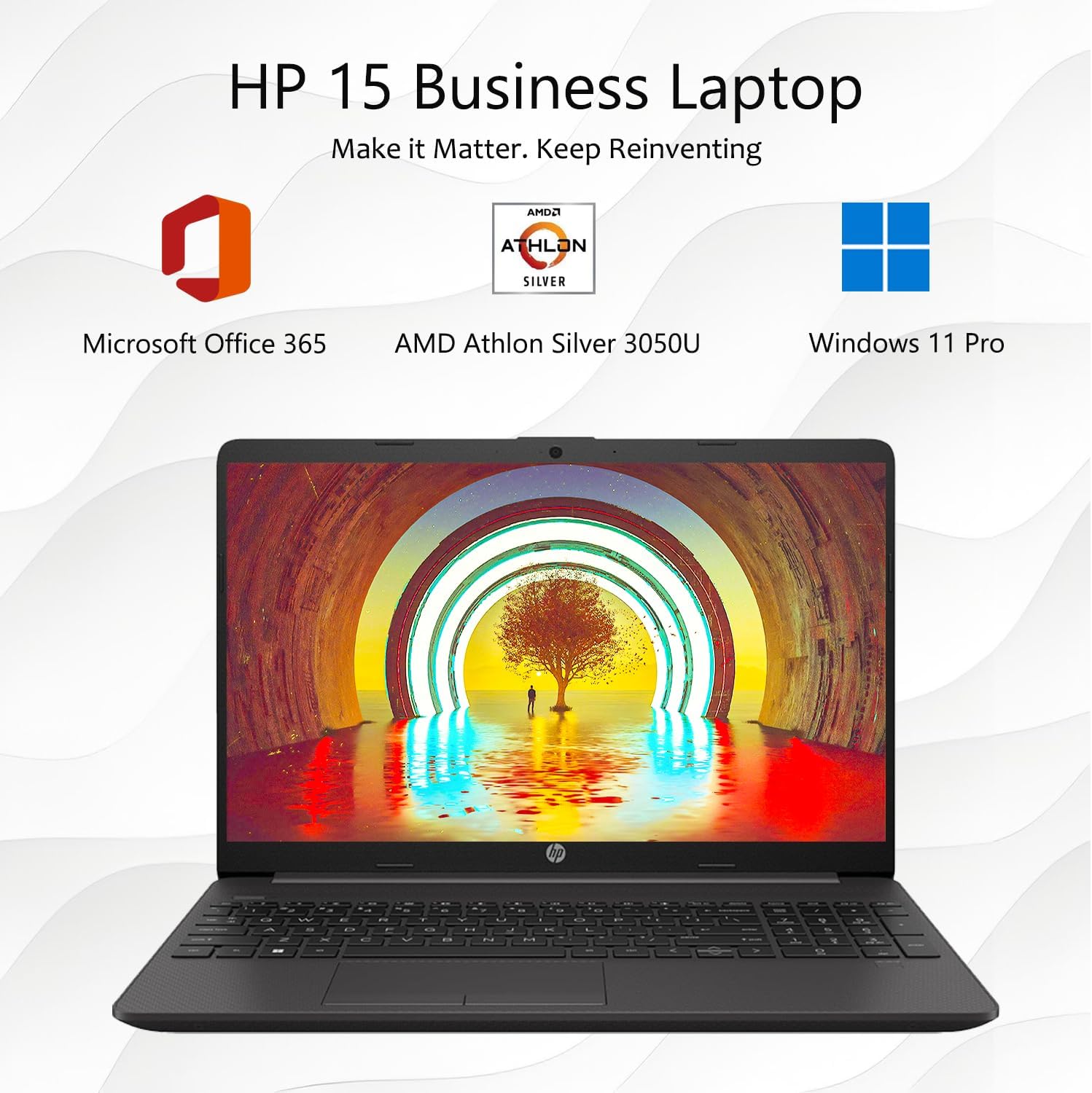 HP 15 Laptop(Include 1 Year Office 365), 16GB RAM, 256GB SSD, 15.6' FHD 1080p IPS Display, AMD Athlon Silver 3050U Processor, Ethernet Port RJ-45, SD Card Reader, Windows 11 Pro, WOWPC Recovery USB