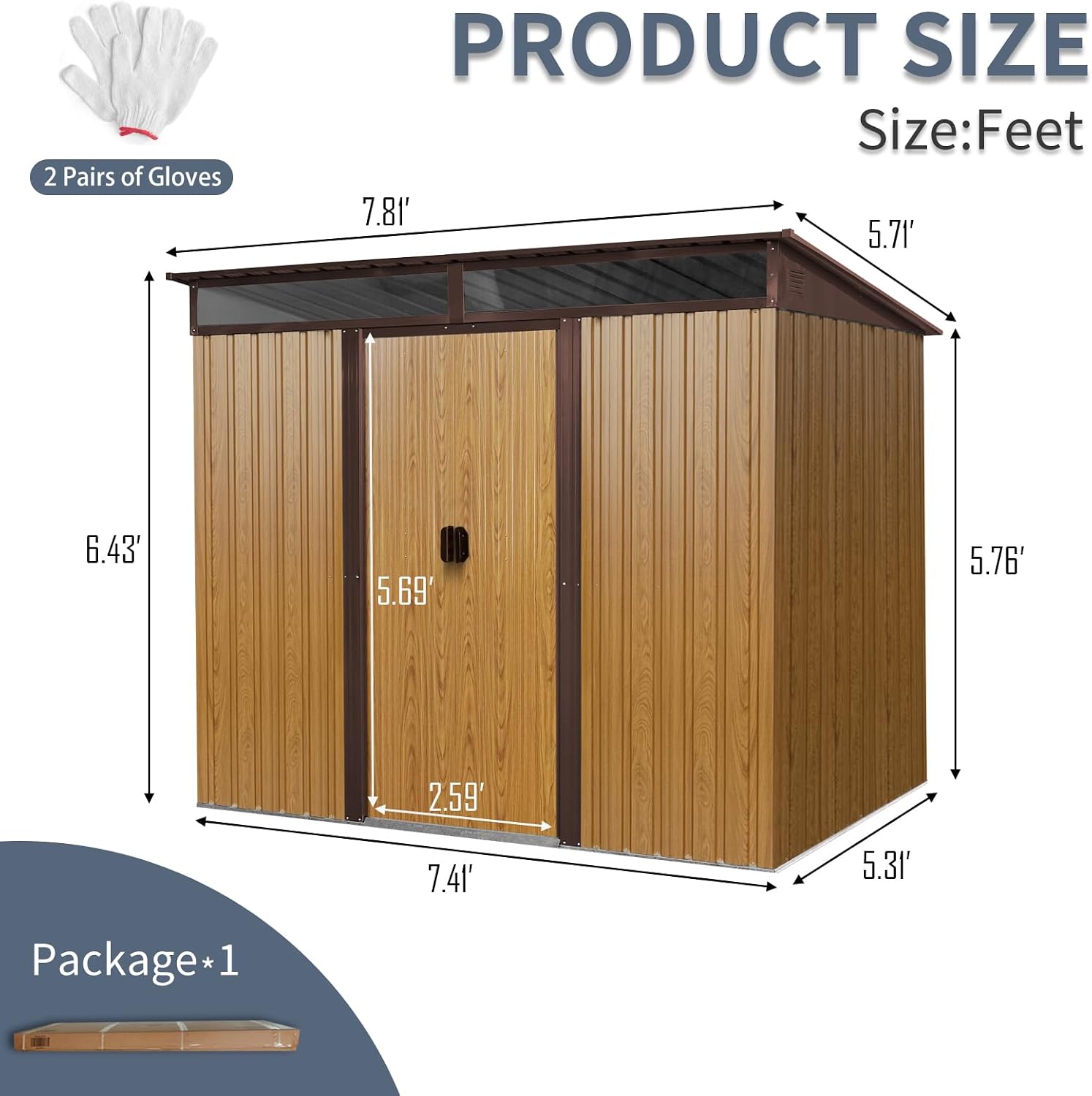 6x8 FT Outdoor Storage Shed, Metal Garden Shed with Frame Floor, Outside Tool Shed with Lockable Sliding Doors, Waterproof Storage Building with Sloped Roof & Air Vents for Backyard, Patio, Coffee