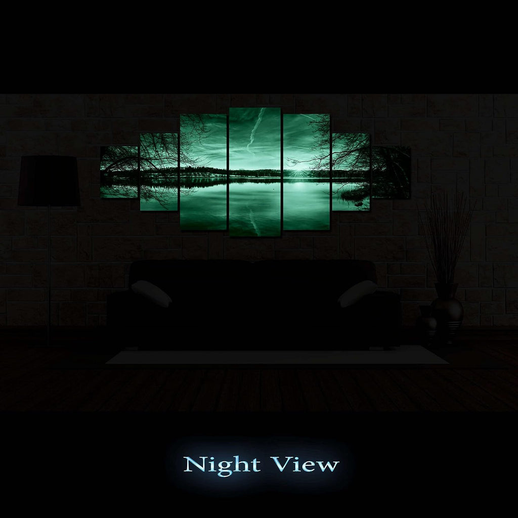 Startonight Huge Canvas Wall Art Multicolor Sunset On The Lake - Large Framed Set of 7 40' x 95'