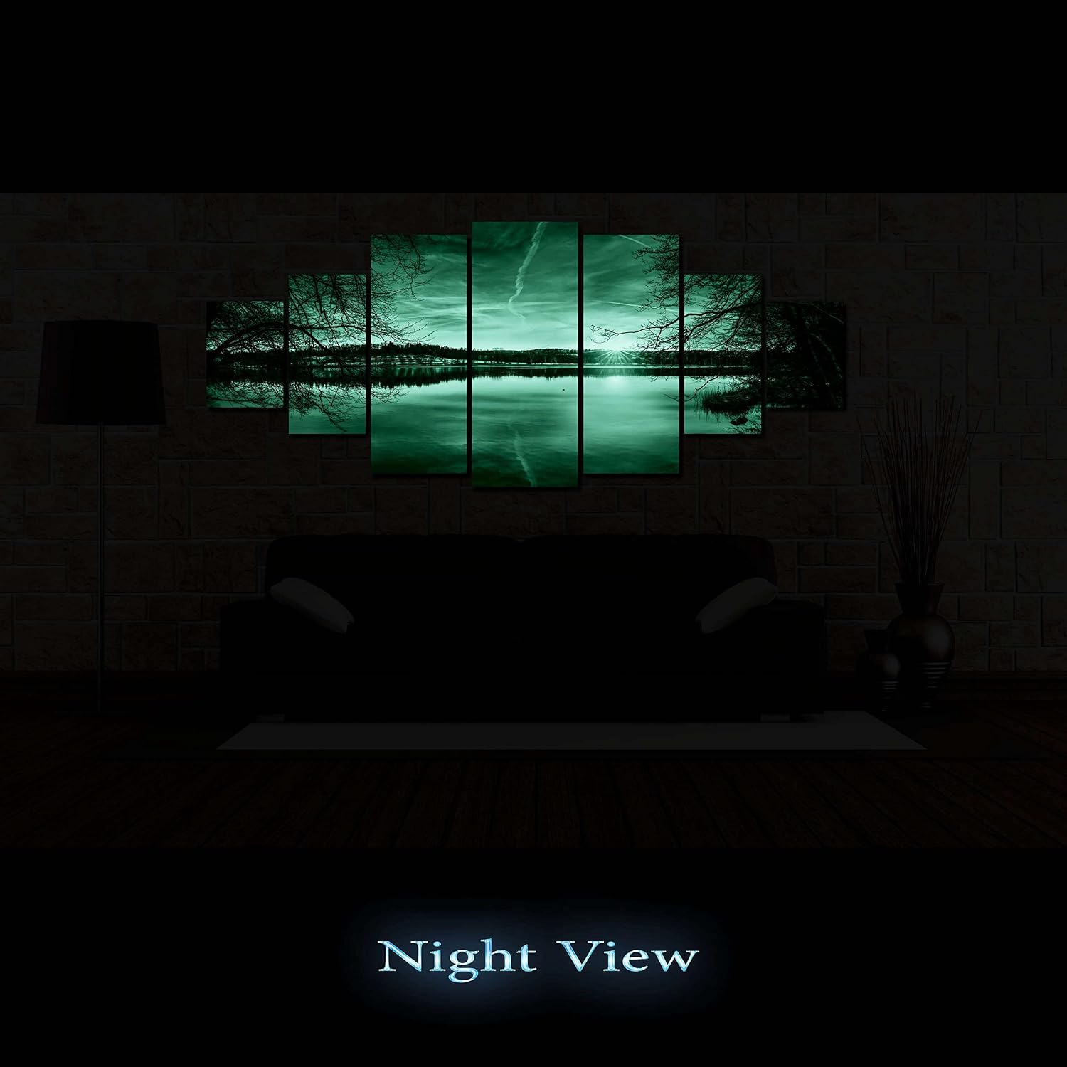 Startonight Huge Canvas Wall Art Multicolor Sunset On The Lake - Large Framed Set of 7 40' x 95'