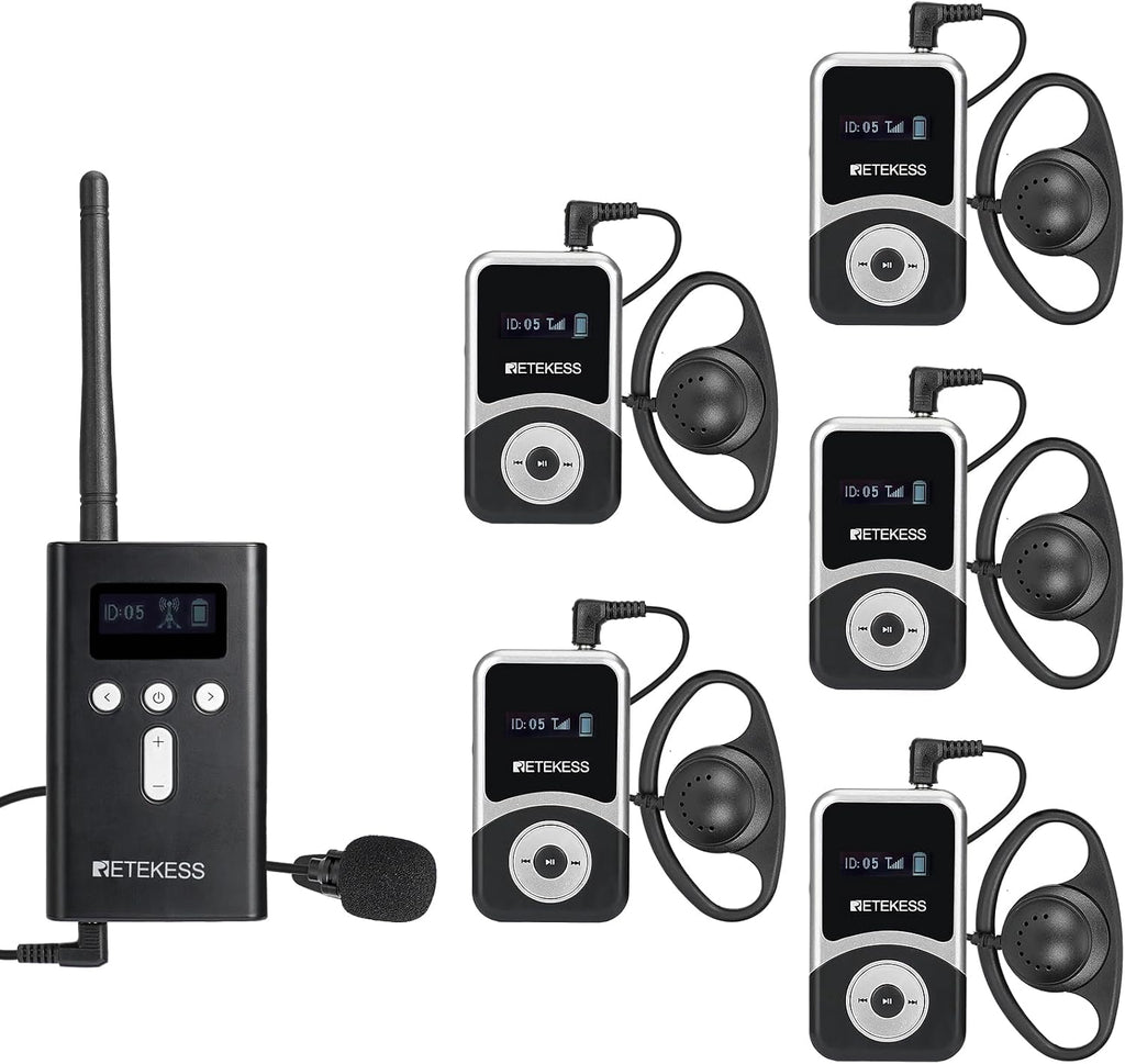 Retekess T130S T131S(2nd Gen T130) Audio Tour Guide System,Church Translation System, Hi-Fi Sound, 100m, D-Shaped Headphones for Both Ear, Tour Guide Headsets for School