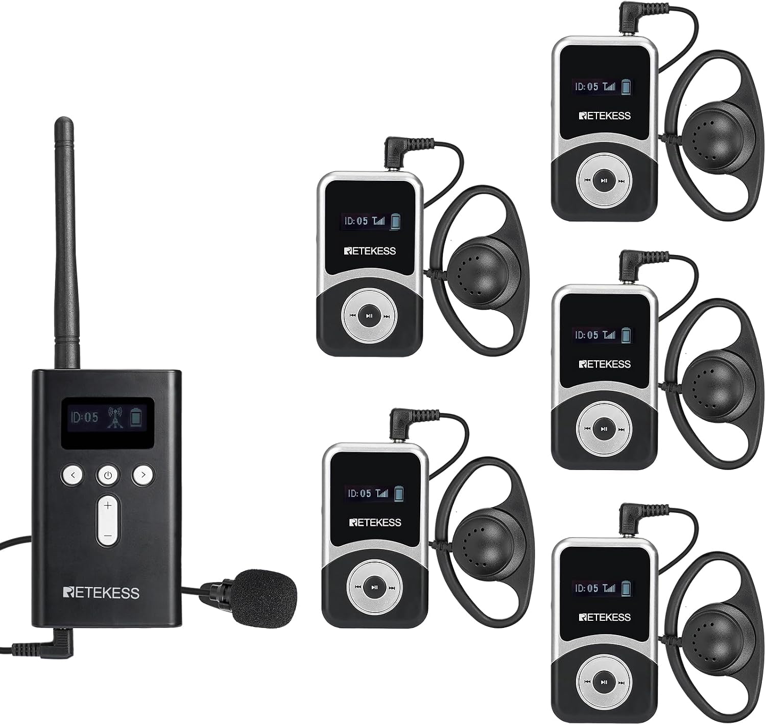Retekess T130S T131S(2nd Gen T130) Audio Tour Guide System,Church Translation System, Hi-Fi Sound, 100m, D-Shaped Headphones for Both Ear, Tour Guide Headsets for School