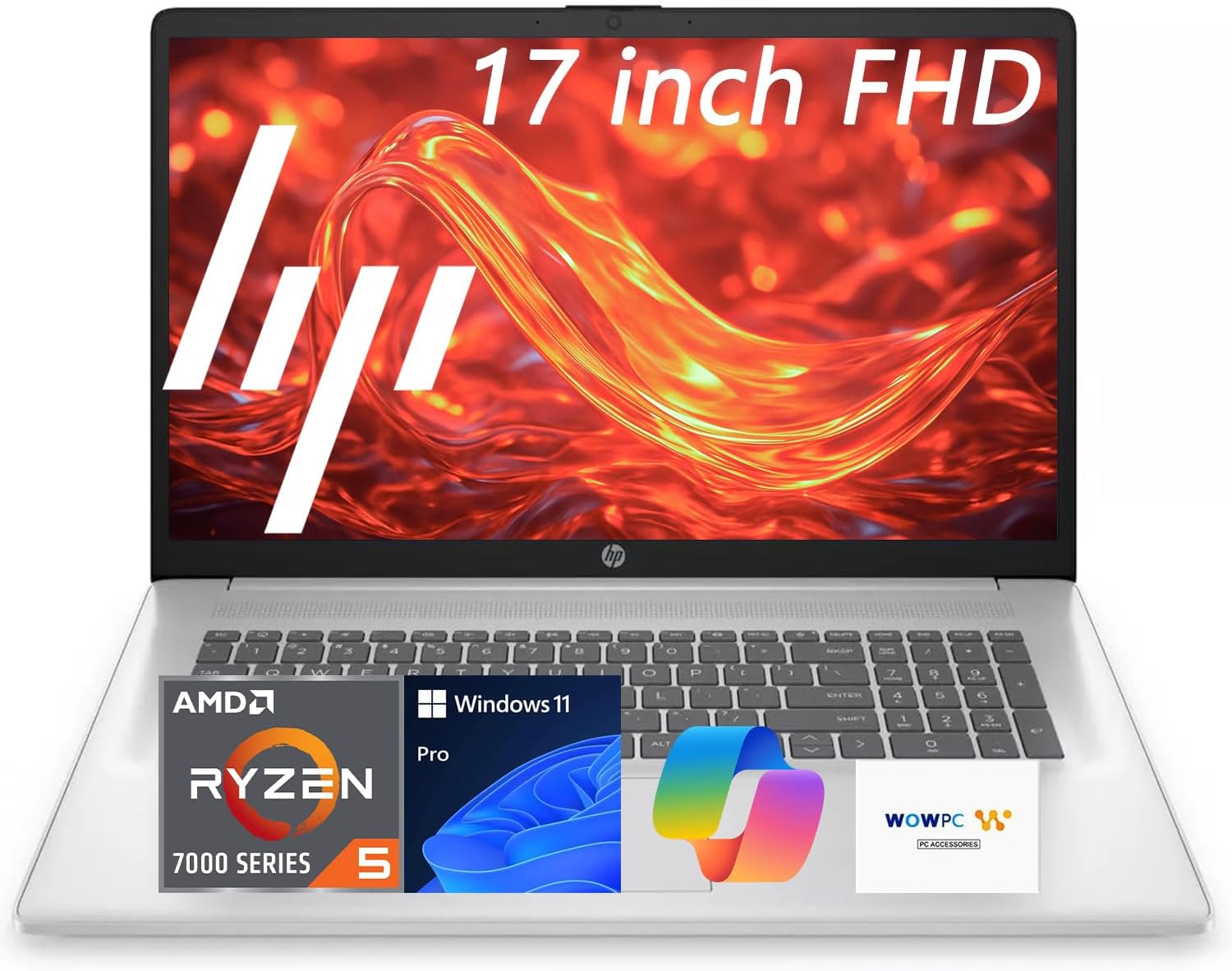 HP 17.3' Business Laptop 2025, Powerful 7000 Series AMD Ryzen 5 7430U (Beats Intel i7-1355U), Copilot Key, FHD Anti-Glare Display, 32GB RAM, 1TB SSD, HDMI, Wi-Fi 6, Windows 11 Pro, WOWPC USB