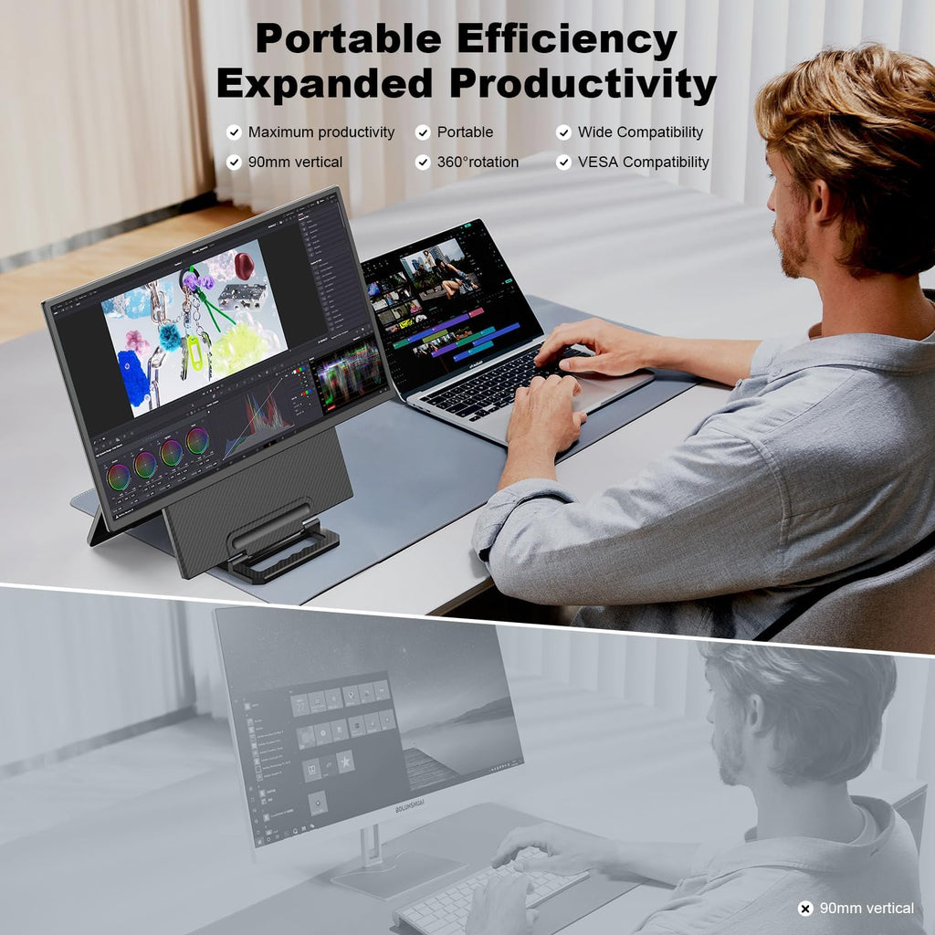 24' Large Portable Monitor, 1080P FHD 100Hz Laptop Screen Extender, 125% sRGB IPS Monitor Extender, USB C HDMI Office Gaming with Detachable Stand, Travel monitor for Window MAC Phone Xbox Switch