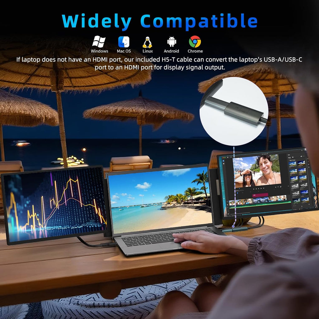 Laptop Screen Extender 16 inch - Triple Laptop Monitor Extender Detachable FHD 1920x1200P IPS 235° Rotation Extra Portable Monitor Compatible with 13'-17' Mac Wins Dex Chrome