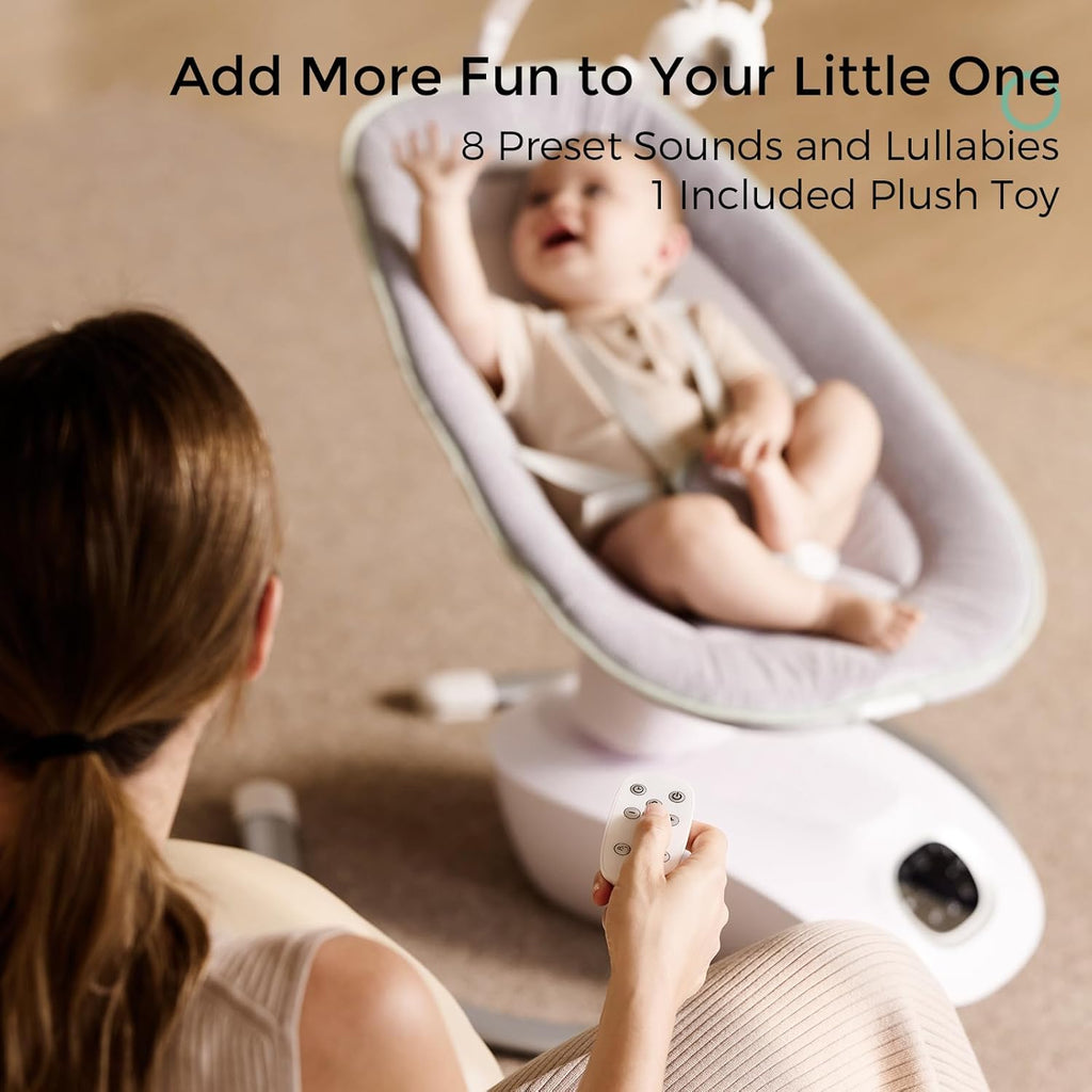 Momcozy CocoSway Electric Baby Swing for Infant, 180° Rotating Seat, 6 Parent-Like Sway Motions & 4 Speeds, Remote Control, Machine-Washable Cover, Grey