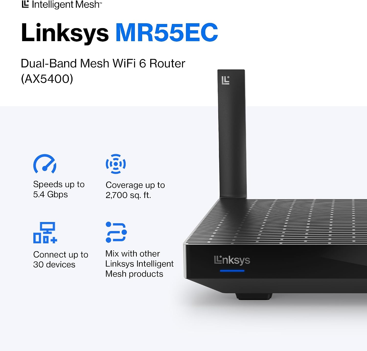 Linksys Hydra Pro 6 Mesh WiFi 6 Router - WiFi Extender Replacement - MR5500-AMZ - Mesh WiFi Router for Wireless Internet - WiFi Mesh Wireless Router - Mesh Router Connect to 30+ Devices 2,700 Sq Ft
