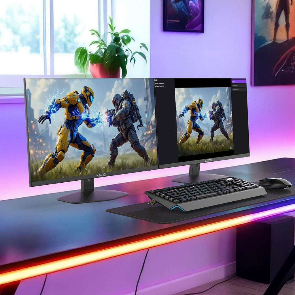Kado Dual Monitor Setup - 2-Pack 27' 1920x1080 Computer Monitor 75Hz VESA Mount HDMI Office Gaming Hybrid Built-in Speakers (E27X Dual Series)