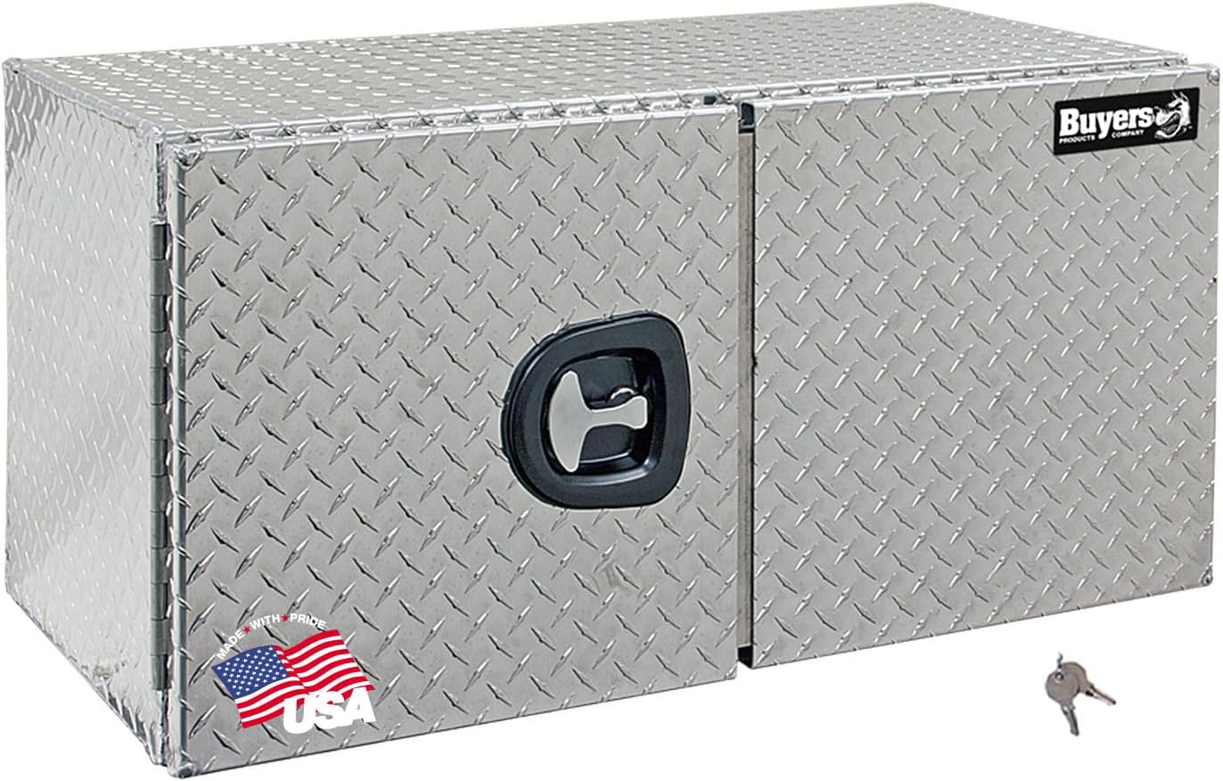 Buyers Products 1702235 Underbody Truck Tool Box with Barn Doors, 24x24x36 Inch, Diamond Tread Aluminum, Made in USA, Compression Latch, Weather Resistant, Toolbox for Flatbeds, Trailers & Work Trucks