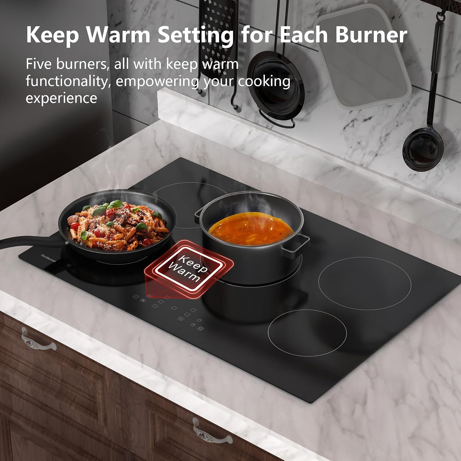 30 Inch Electric Cooktop 5 Burners,3000 Watt Dual-Ring Burner for Quick Boil,Shatterproof Glass, Keep Warm Setting, 9 Heating Level,9000W, Drop-in Electric Stove Top,Gray