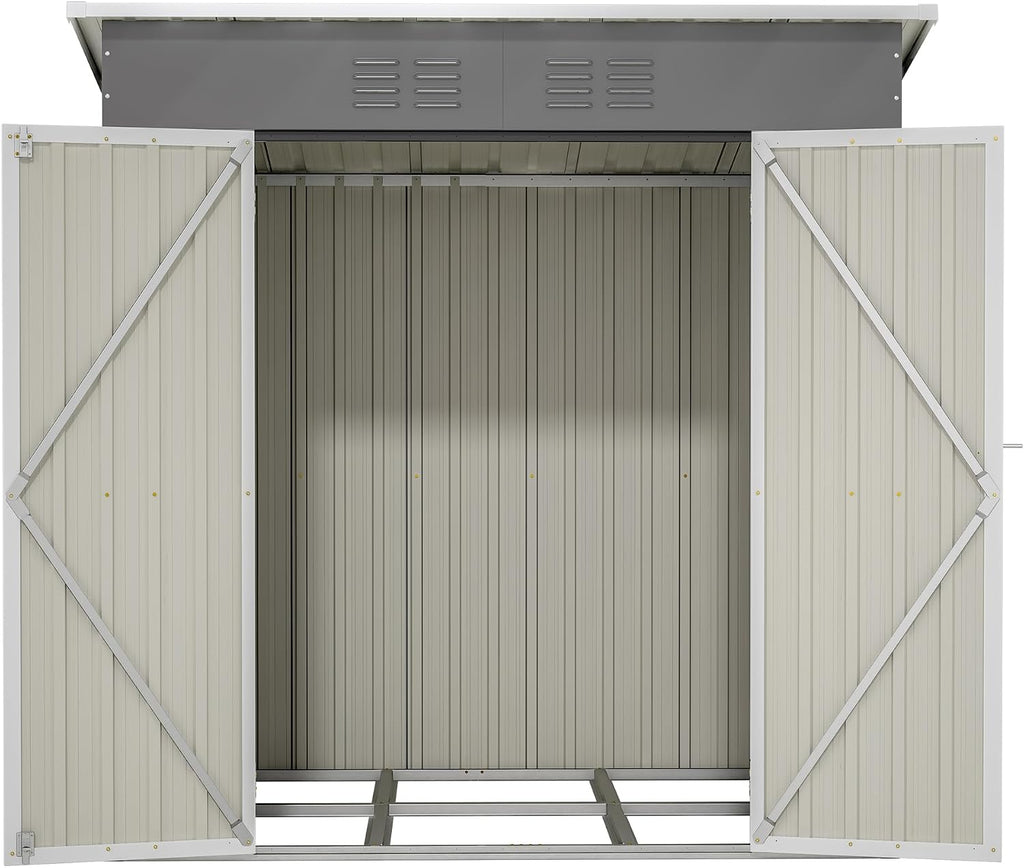 6 x 4 FT Outdoor Storage Shed, Metal Garden Shed with Floor Frame, Small Tool Sheds Outdoor Storage with Lockable Sliding Doors & Air Vents, Storage House Waterproof for Backyard, Lawn, Grey