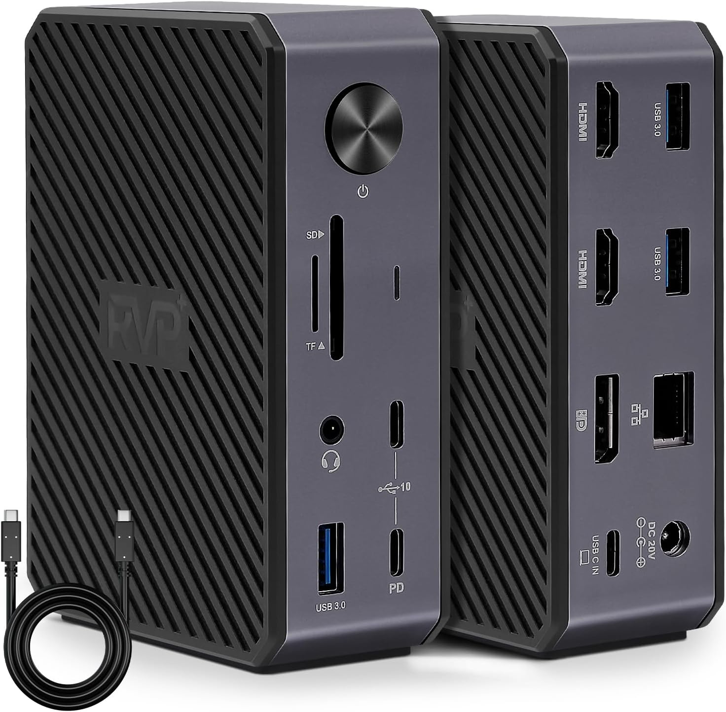 RVP+ Docking Station 10-in-1 Triple Display USB C Docking Station Dual Monitor USB C Hub Displayport with Dual HDMI, 100W PD, Ethernet, Card Reader Compatible with MacBook Pro, XPS 13, USB C Dock
