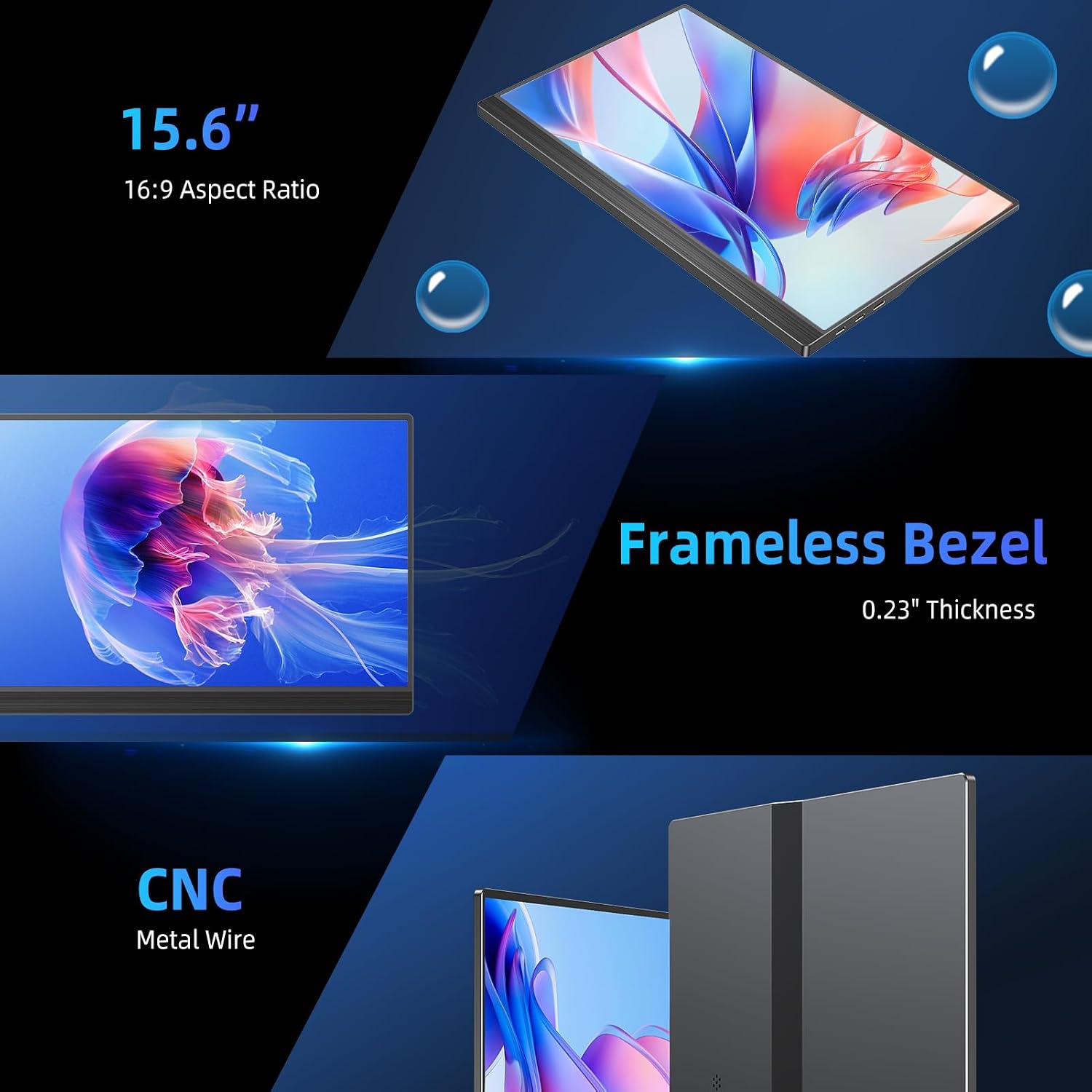 UPERFECT Portable Monitor 4K 15.6' QLED| 400 Nits Laptop Monitor | 3840 * 2160 UHD 100% AdobeRGB | 1MS FreeSync | USB-C & MINI HDMI | VESA & Stand | Travel Second Screen for Computer, Game Consoles