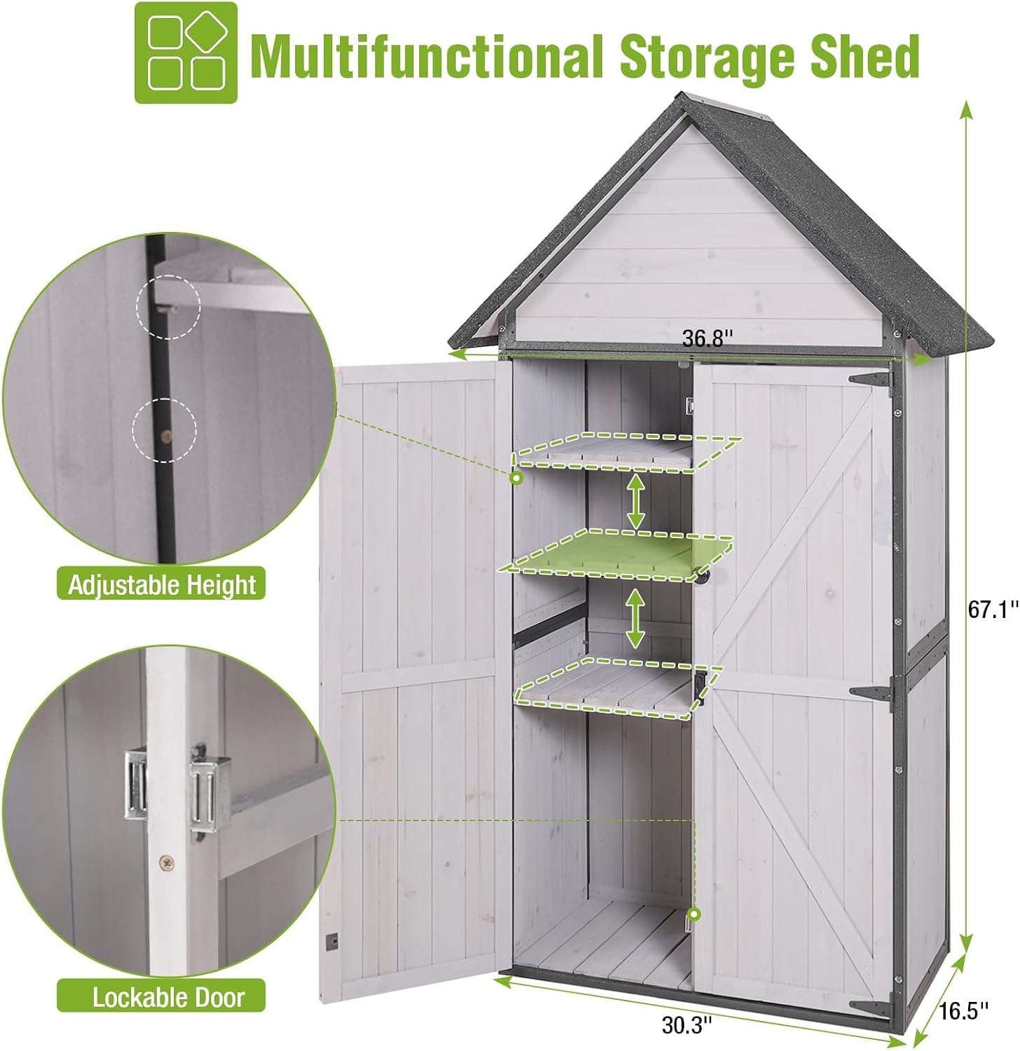 Sheds Outdoor Storage, Wooden Garden Shed with All Around Strong Metal Frame, Large Tool Shed with Floor and Adjustable Shelves, for Backyard Garden Patio Lawn(White)