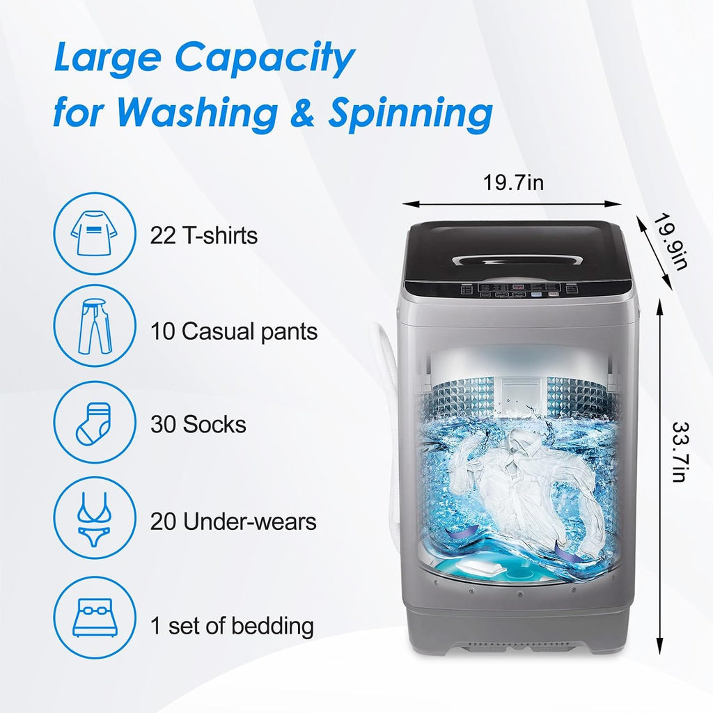 Washing Machine Washer Machine, 17.7lb/1.25cu.ft Washer Dryer Combo All In One (Semi-Dry) Apartment Dorms Laundry Compact Portable Gray, LED Display, 8 Water Levels, 10 Wash Programs