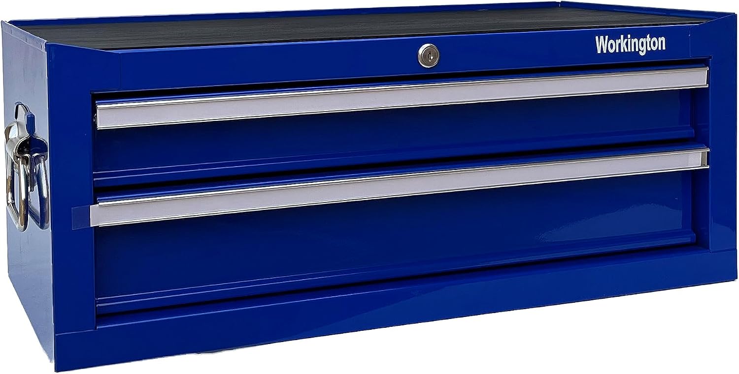 Workington Industrial 2 Drawers Portable Metal Intermediate Box, 26' Middle Tool Chest Cabinet with Ball Bearing Drawer Slides, Steel Tool Storage Box Organizer 4008 Blue