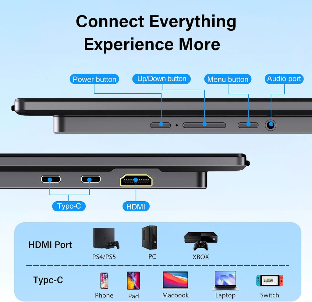 InnoView 23.8' Large Portable Monitor, FHD 144HZ 100% SRGB IPS USB-C HDMI Work Home Gaming Second Monitor 1080P W/180°Adjustable Stand for Laptop, MacBook, Phones