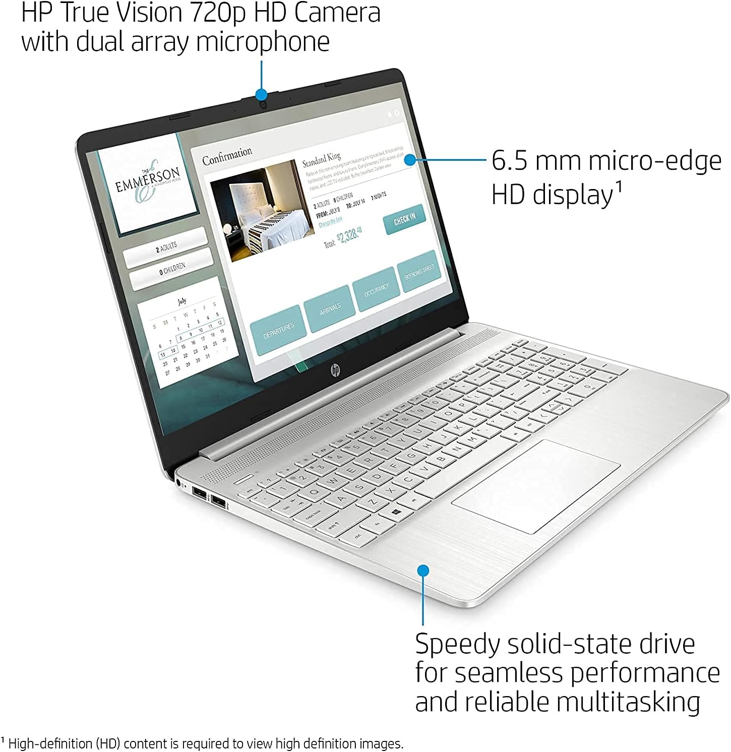 2021 HP 15.6' HD Laptop Computer, AMD Athlon Silver N3050U, 4GB RAM, 128GB SSD, HDMI, USB-C, WiFi, Webcam, Windows 10 S with Office 365 for 1 Year, cm. Accessories