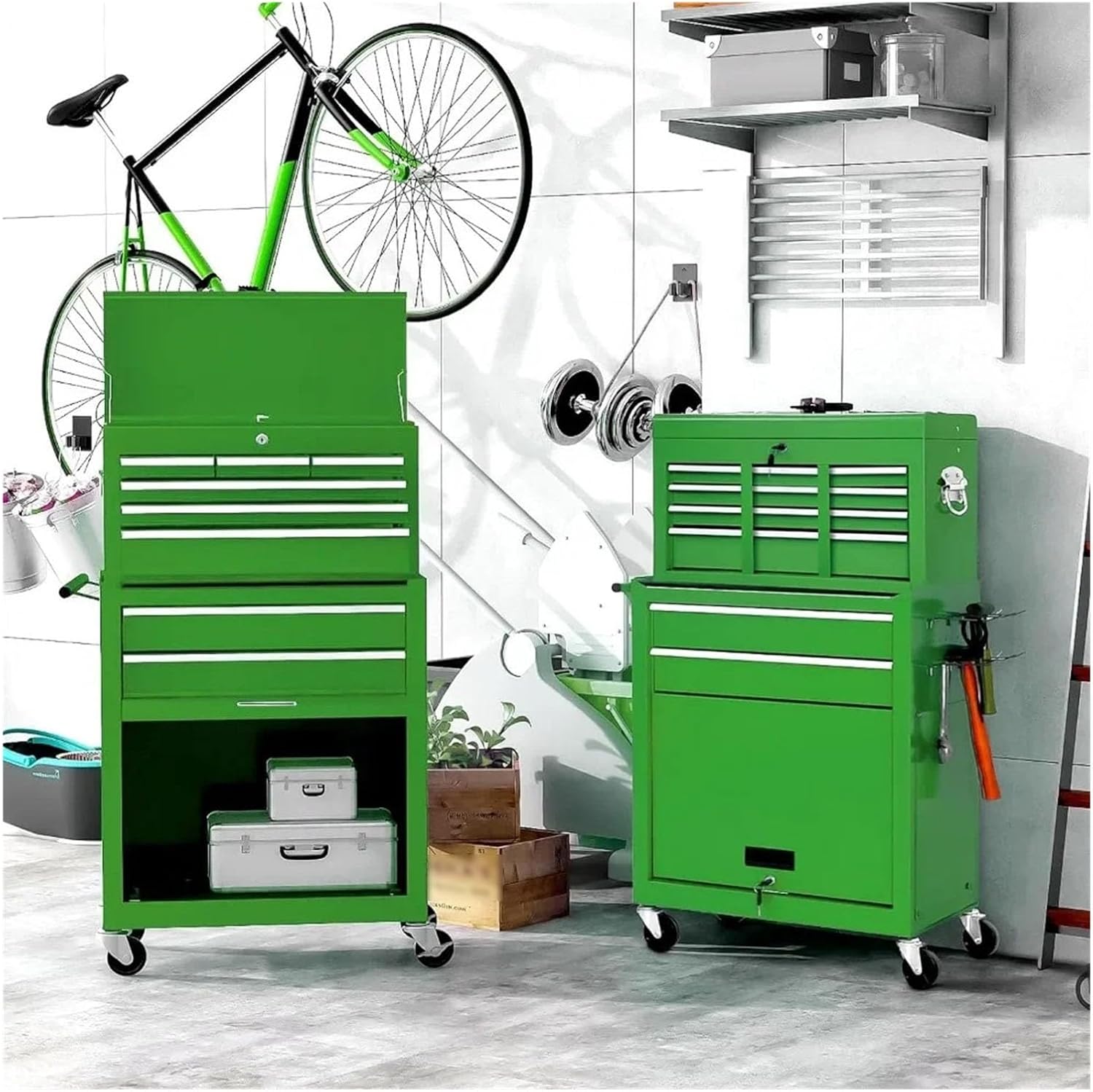 Tool Box Rolling Tool Chest, 8-Drawer Tool Box, 2 in 1 Detachable Tool Chests & Box, Portable Steel Tool Cabinets w/Lockable Wheels & Sliding Drawers for Warehouse, Garage Tool Storage