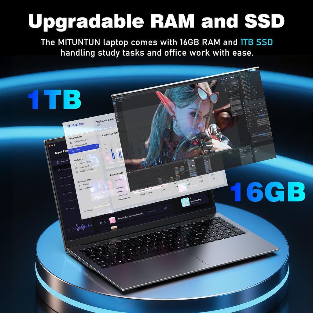 Gaming Laptop Computer, 17.3 Inch Lap Top PC Windows 11 Pro 2026, N150 (Up to 3.6GHz), 16GB RAM 1TB SSD, Integrated Graphics (1GHz), 1920x1080 Display, 46.2Wh, WiFi 5 /BT4.2, Backlit Keyboard