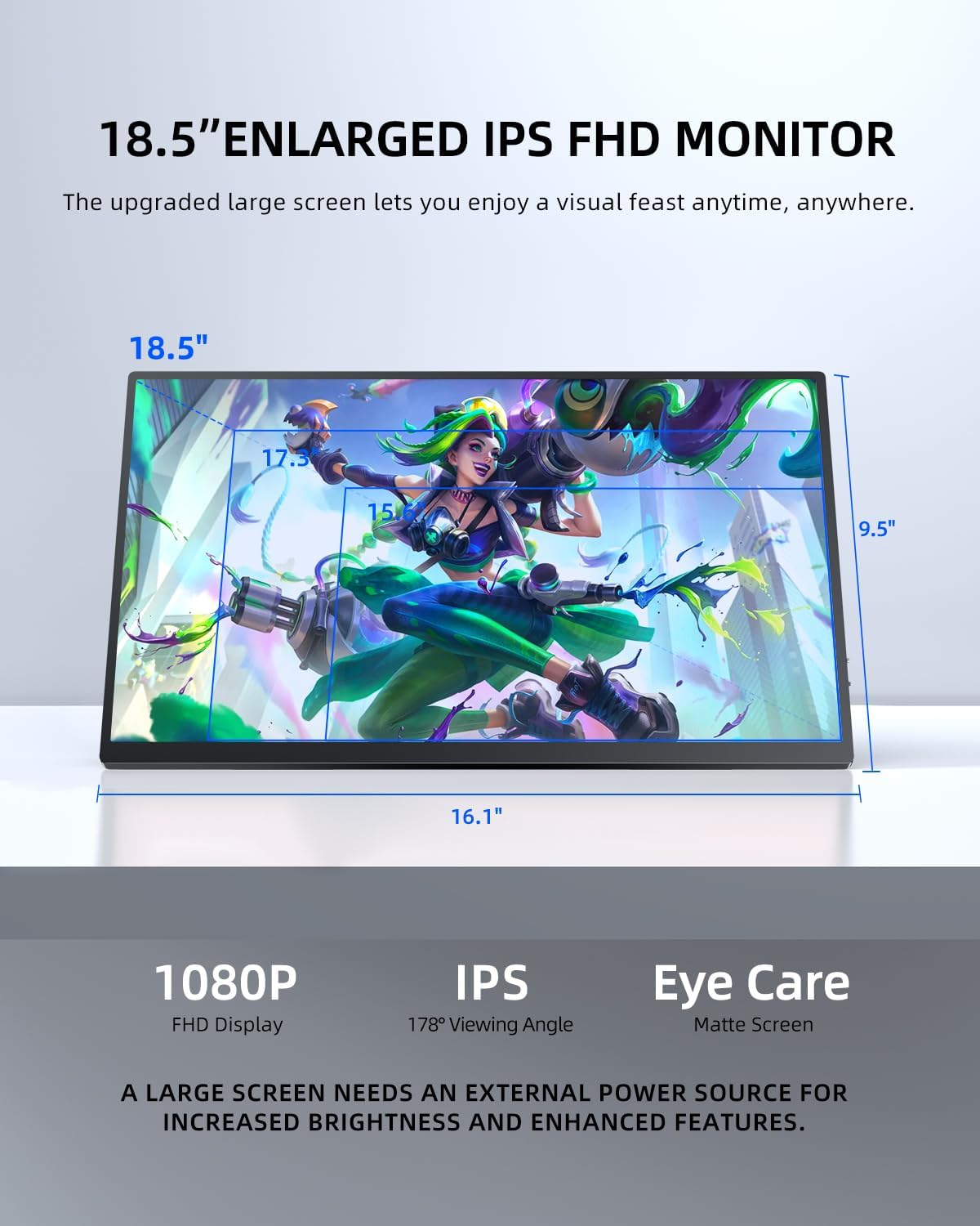 UPERFECT Portable Monitor 18.5' 120HZ 125% sRGB Portable Laptop Monitor w/VESA & Stand, FreeSync HDR Gaming Monitor, 350Nits USB-C & MINI HDMI Travel Second Screen for Laptop, PC, Game Consoles