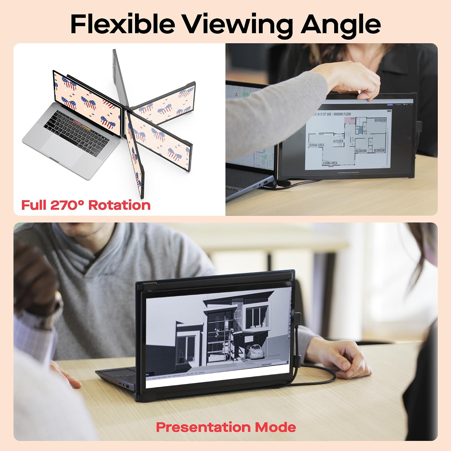 Mobile Pixels New Duex Max DS 14.1'' FHD 1080p Laptop Screen Extender, USB Type-C/HDMI Ports, Portable Monitor for 14'' to 17 Inch Laptops, Compatible with macOS/Windows/Apple/Android/Switch(Black)