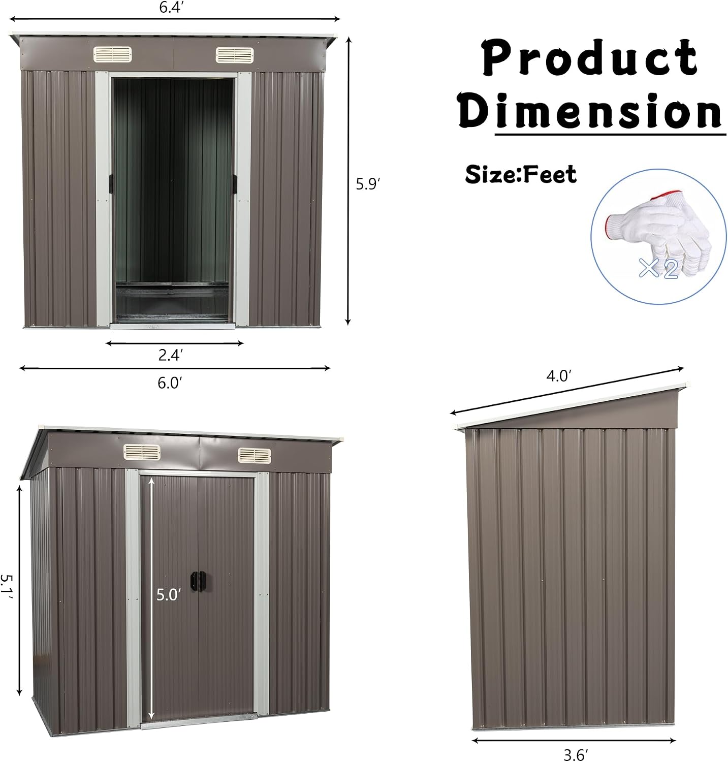 6x4 FT Outdoor Storage Shed, Metal Garden Shed with Frame Floor, Outside Tool Shed with Lockable Sliding Door, Waterproof Storage Building with Sloped Roof & Air Vents for Backyard, Patio, Warm Gray