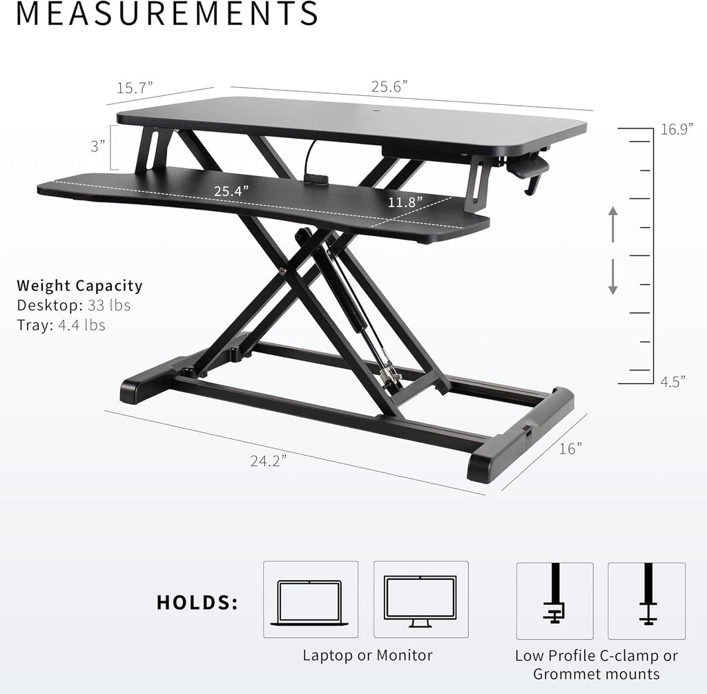 VIVO 26 inch Desk Converter, K Series, Height Adjustable Sit to Stand Riser, Dual Monitor and Laptop Workstation with Keyboard Tray, Black, DESK-V026KB