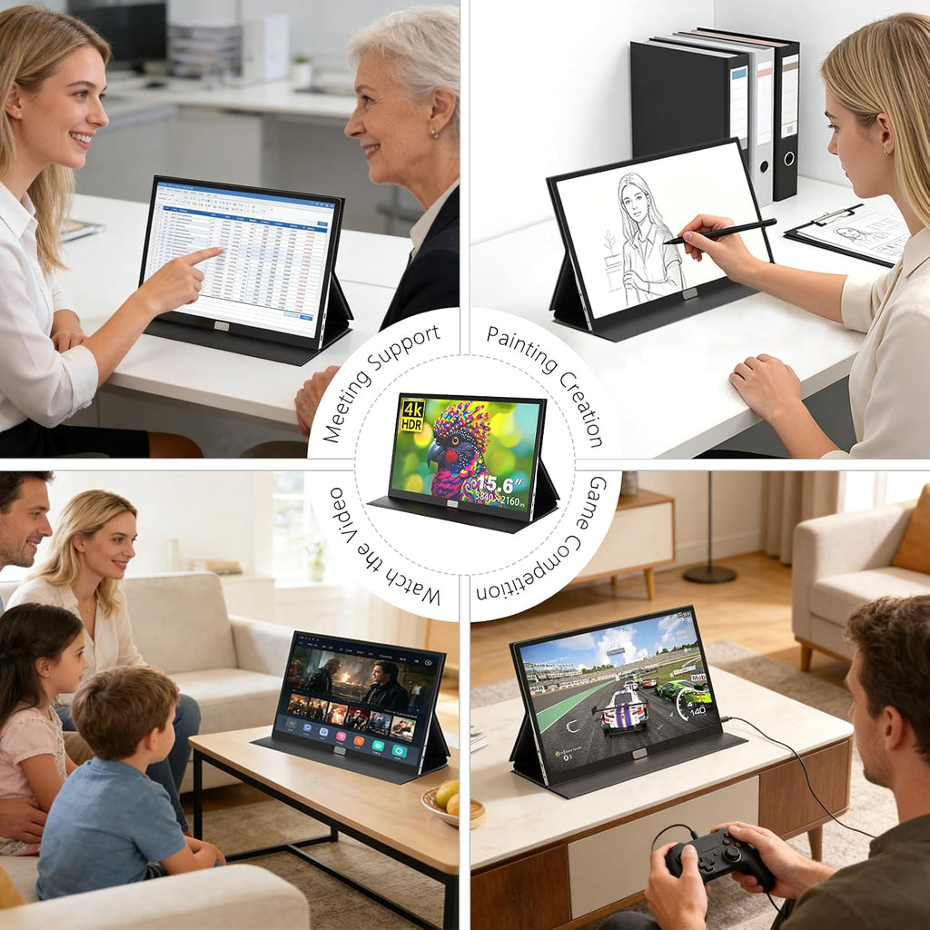 Portable Monitor,4K Portable Touchscreen Monitor,15.6' High Resolution Monitor,IPS External,Touchscreen HDR HDMI USB-C Travel Monitor for Laptop MacBook Pc Surface PS5 Xbox (15.6')
