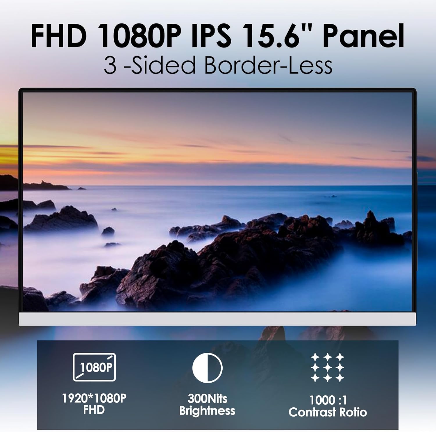 Redalf 15.6' FHD Portable Triple Monitor for Laptop, IPS Ultra-Thin Zero Frame, Compatible with Mac, Windows, Chrome, Fits All Size Laptops
