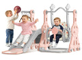 BIERUM Toddler Slide and Swing Set - Baby Slide for Toddlers Age 1-2, with Basketball Hoop, Indoor Outdoor Playset Pink Gray