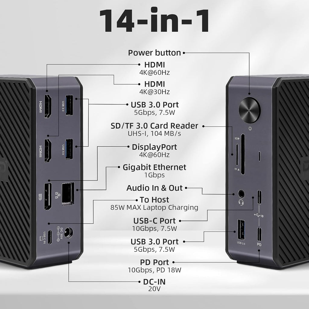 RVP+ Docking Station 10-in-1 Triple Display USB C Docking Station Dual Monitor USB C Hub Displayport with Dual HDMI, 100W PD, Ethernet, Card Reader Compatible with MacBook Pro, XPS 13, USB C Dock