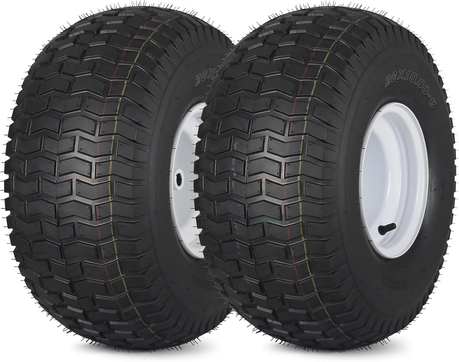 GICOOL 20x10.00-8 Lawn Mower Tire and Wheel, 4 Ply Tubeless Tire, Replacement 20x10-8nhs Riding Lawn Mower and Tractor Rear Tire and Wheel Assemblies, 3.5' Offset Hub, 3/4' Borehole, and 3/16' Keyway