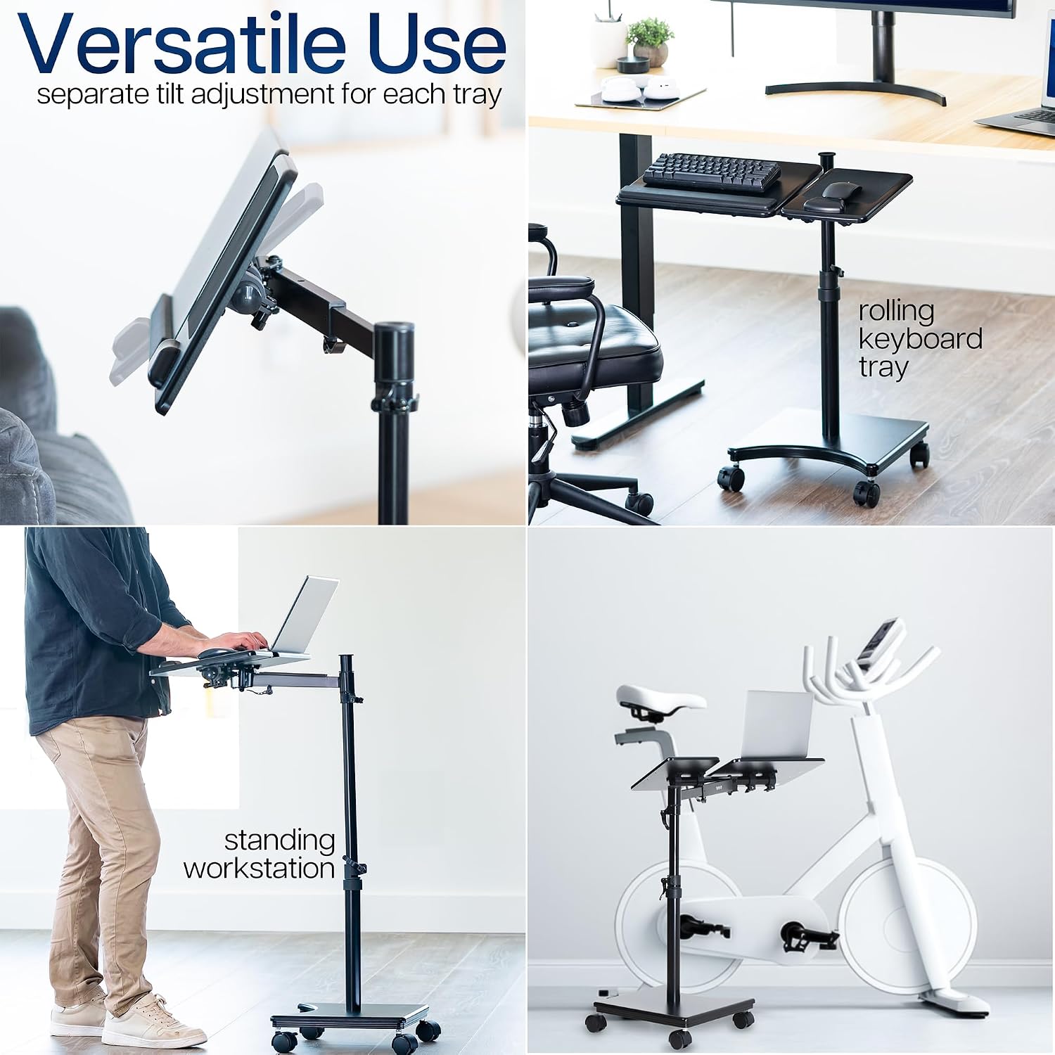 VIVO 15 x 12 inch Laptop Cart with Extension Arm, Over Sofa Rolling Tablet Stand with Adjustable Height and Tilt, Black, CART-H10L