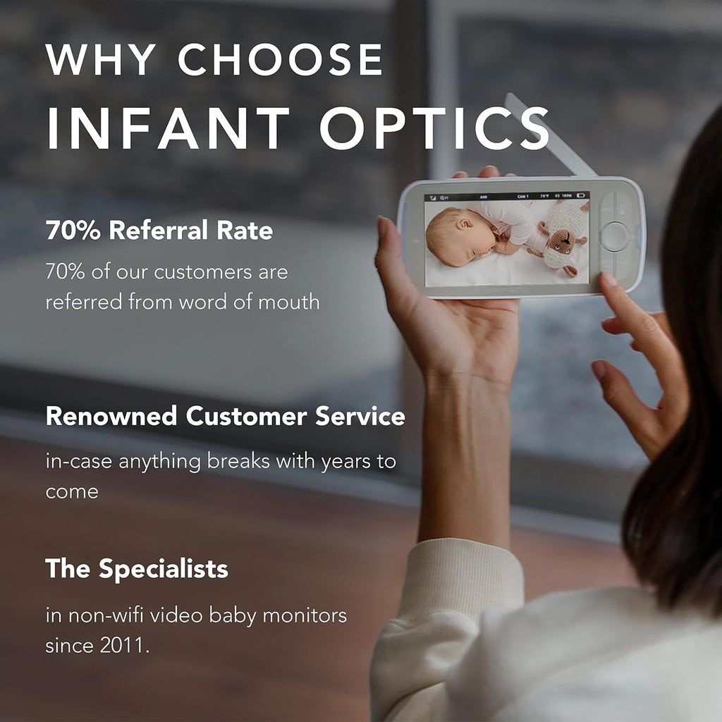 Infant Optics DXR-8 PRO - Patented Active Noise Reduction (ANR), 5' HD Video Baby Monitor with 1 Camera, No WiFi, Hack-Proof,Pan Tilt Zoom, Interchangeable Lens