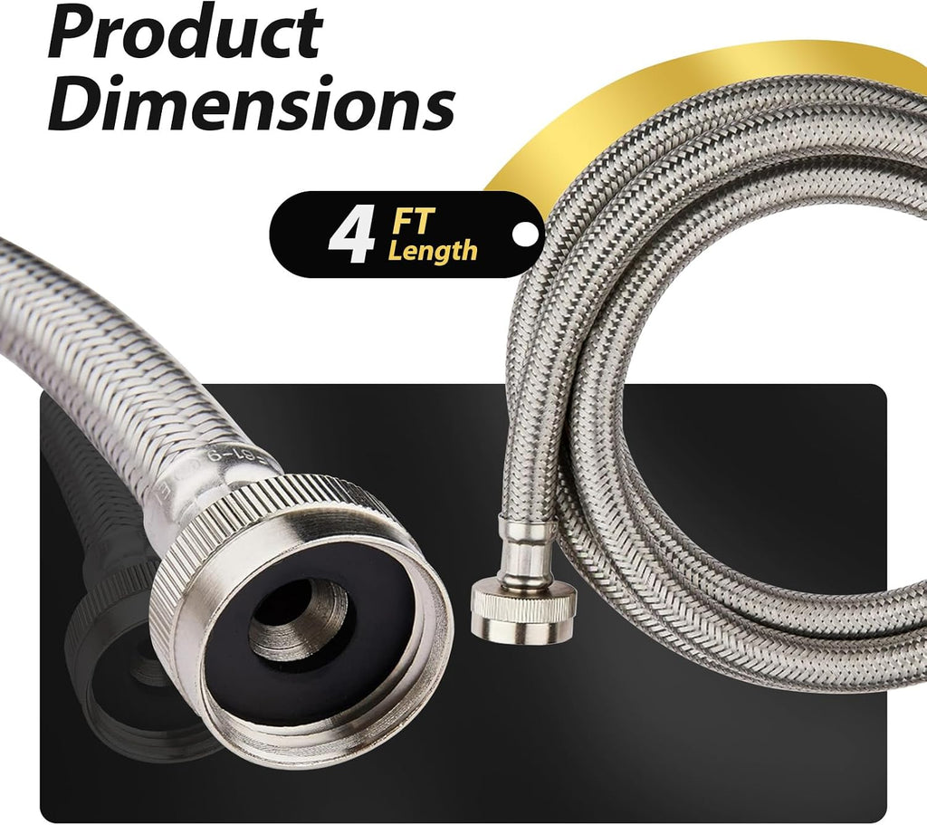 20 Pack Foskan 4FT Stainless Steel Braided Washing Machine Hose,Burst Proof PVC Core for Hot and Cold Water Supply Lines (4FT)