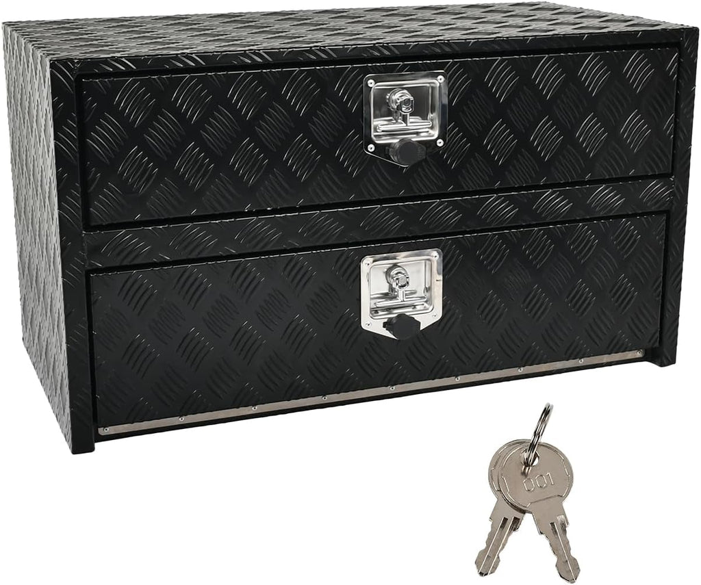 36'' Inch Black Aluminum Underbody Truck Box w/Drawer & Lock T-Handle Latch Key 36 x 18 x 20 Inch Truck Tool Box Job Box For Storage & Organization