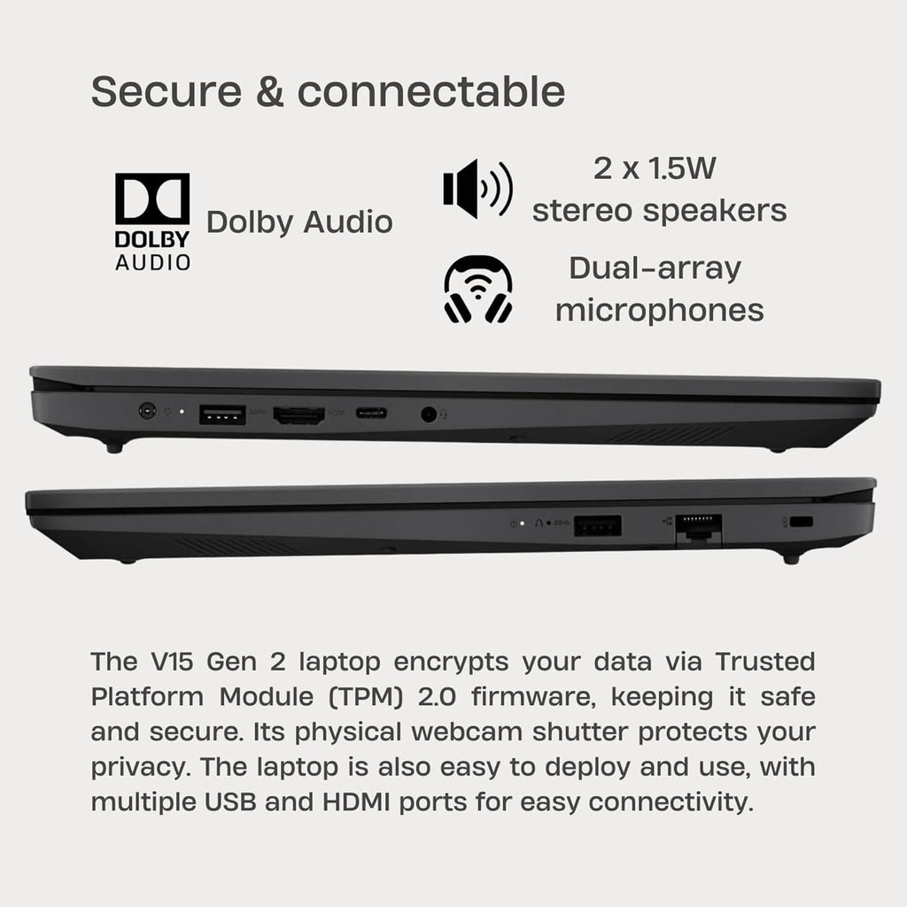 Lenovo V15 Series Laptop • 16GB RAM • 1TB Storage (512GB SSD + 512GB External) • 15.6 FHD Display w/Low-Blue Light • Intel Processor • HDMI • Ethernet Port • Windows 11 Pro • w/WOWPC Bundle