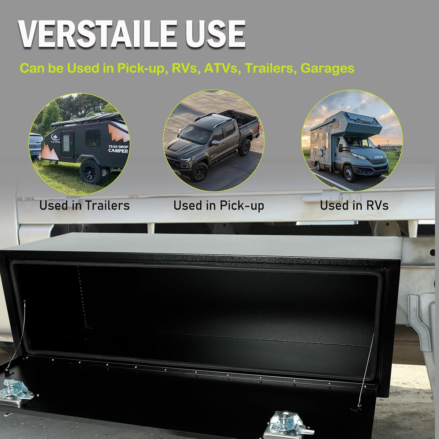 60 Inch Underbody Truck Tool Box with T-Handle Lock, Heavy Duty Truck Storage Organizer Tool Box Chest For Storage Smooth Surface Waterproof, 60'x 18'x 18' inch Black