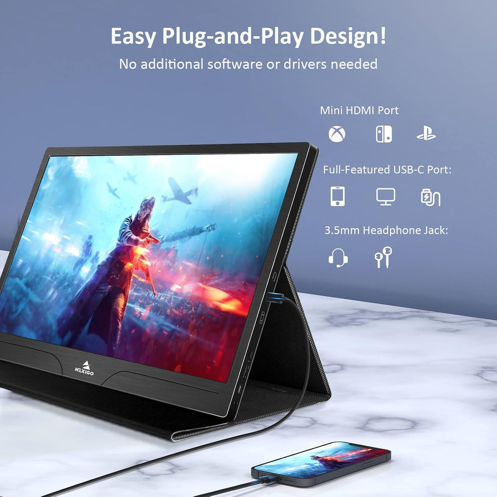 NexiGo 4K Portable Monitor 17.3 Inch, 400 Nits, FreeSync, 100% Adobe RGB, HDR IPS Display, Dual Speakers Eye Care Screen with OTG Expansion, for Laptop PC/MAC/Console/PS5, VESA & Smart Cover