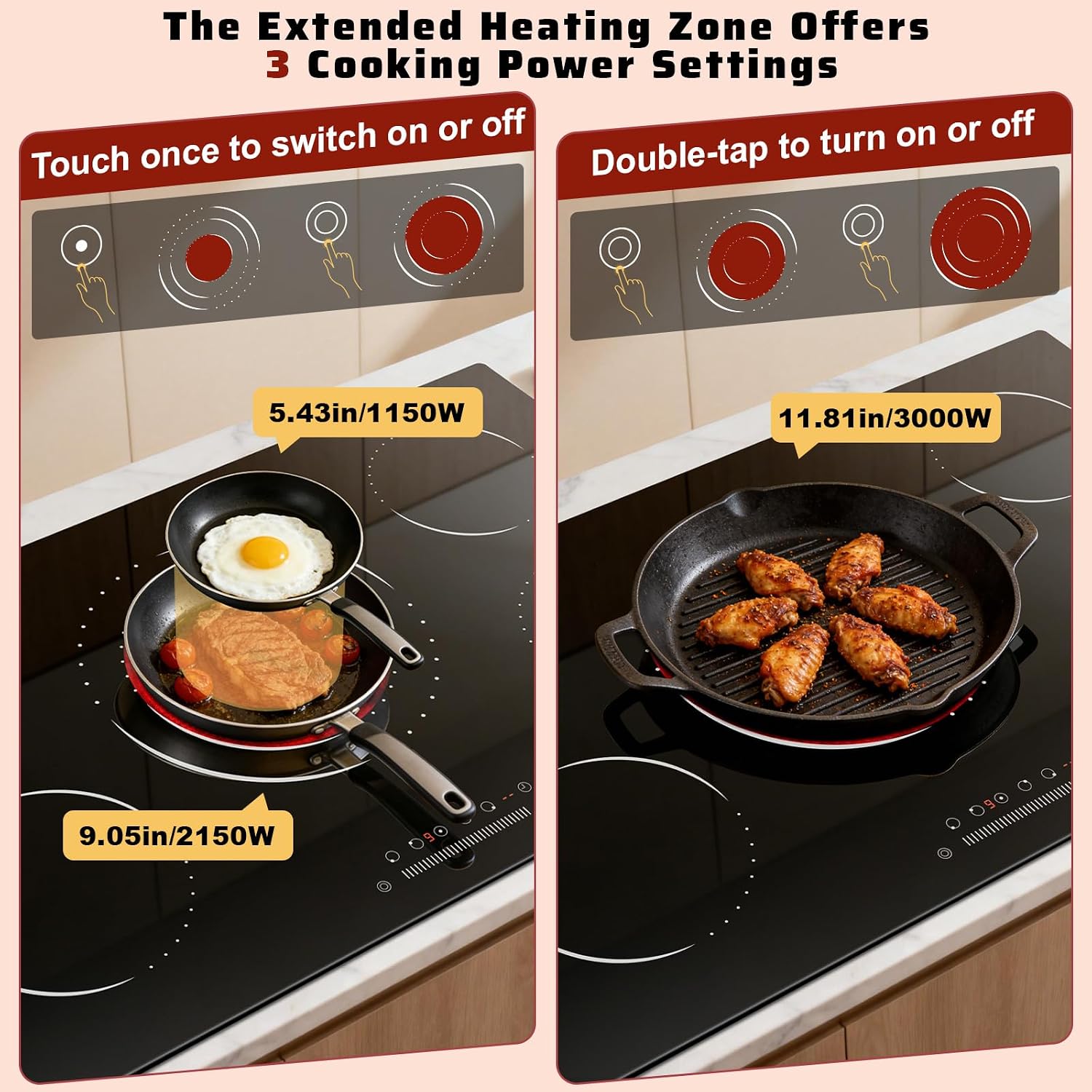 36 Inch Electric Cooktop 5 Burner Electric Stove Top 9200W, Triple‑Ring Central Burner, 9‑Level Slide Control, Touch Control with Safety Lock, 99‑Mins Timer, Pause, Built‑In Size 34.25×19.29 Inch