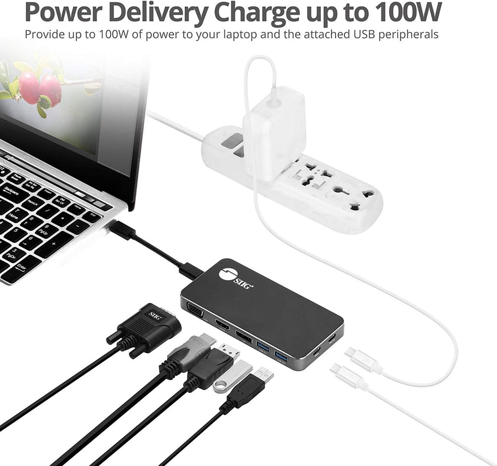 SIIG 4K USB-C MST Laptop Docking Station Thunderbolt 3 Compatible with 100W PD Supports Windows & Chromebooks, Mac M1/M2/M3 Pro/Max for Single Extend Video Output only