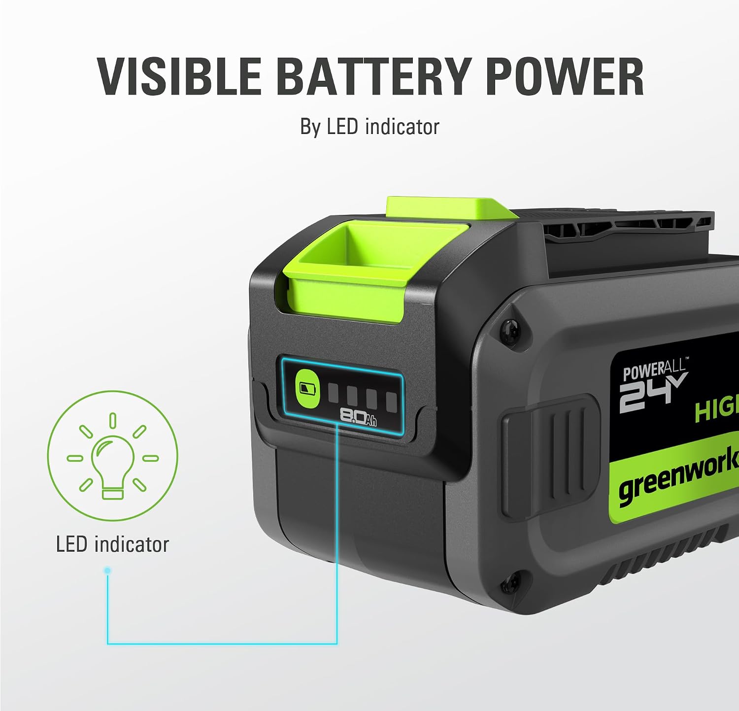 Greenworks 24V 8.0Ah Lithium-Ion Battery(Genuine Greenworks Battery/ 125+ Compatible Tools)