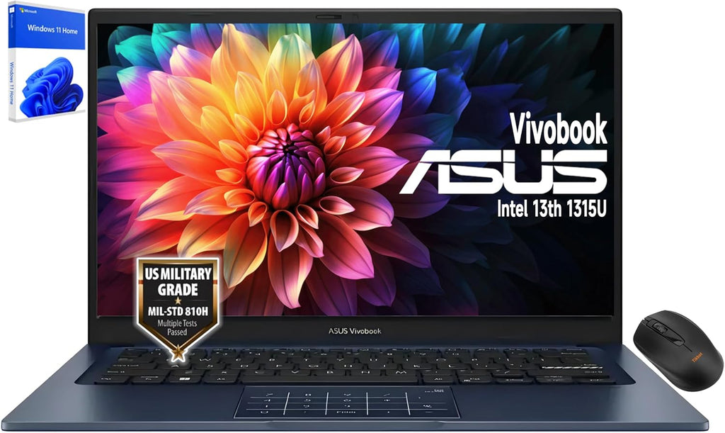 ASUS Vivobook 14' Laptop - FHD (1920 * 1080) - Intel Core i3-1315U - 6 Cores - Intel UHD Graphics - Privacy Camera - 180° Lay-Flat Hinge - Windows 11 Home - w/Wireless Mouse (40GB RAM | 2TB SSD)