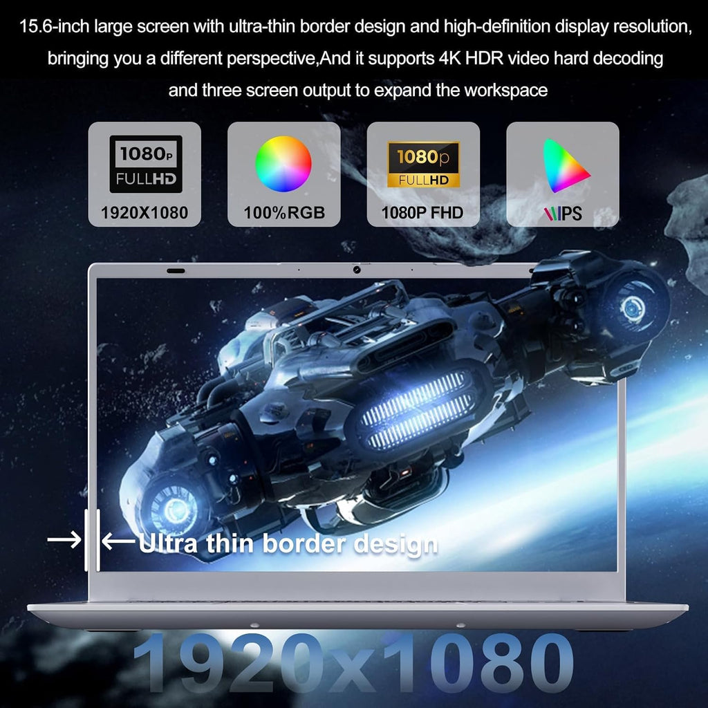 2026 Silver Laptop, Pentium Gold 6500Y Processor(Up to 3.4 GHz),8GB RAM 256GB SSD,14 Inch FHD IPS Display, 5000mAh Battery,Type-C