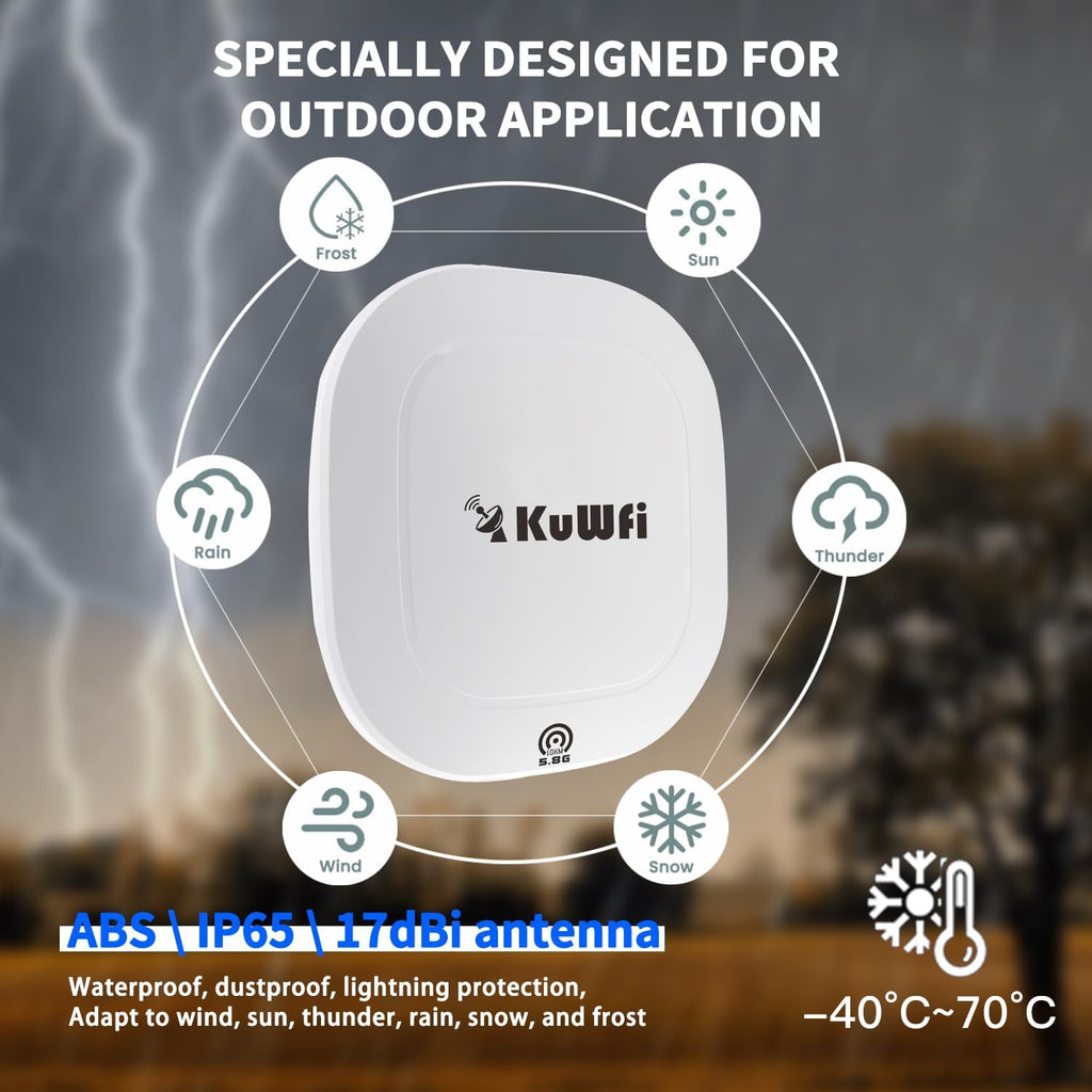 KuWFi 5.8G Gigabit Point to Point WiFi Bridge Kit,TDMA 10KM Long Range Outdoor Point to Point Wireless Bridge CPE, Extending WiFi to outbuildings，Support Starlink Router/Camera