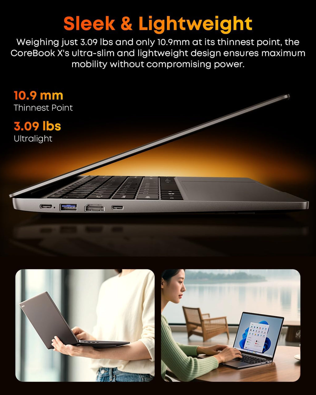 CHUWI Gaming Laptop, AMD Ryzen 5 (Beat i7-1355U), 16GB RAM 512GB SSD, Windows 11 Pro Laptop with Office, 14 Inch IPS 2160 * 1440 Display, Backlit Keyboard, WiFi 6, BT 5.2, HDMI