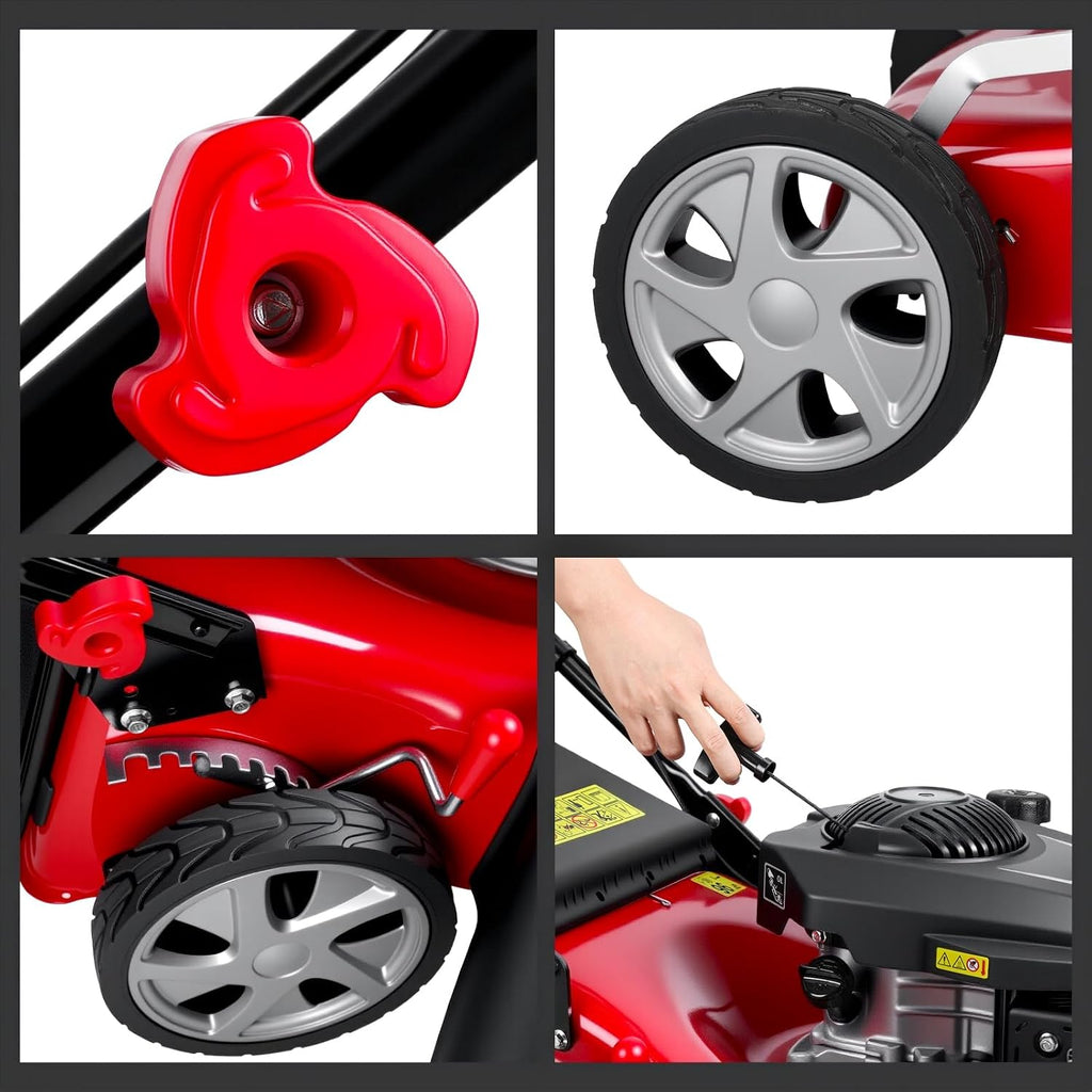 Self-Propelled Gas Lawn Mower, 131cc Engine 18-Inch Walk-Behind Push Mower with 50L Grass Bag, 3-in-1 Cutting, 8-Level Height Adjustment and Foldable Design