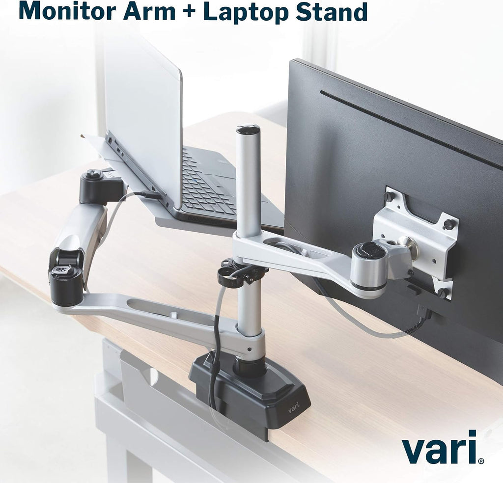 Vari Monitor Arm & Laptop Stand - VESA Compatible Mount with 360 Degree Rotation & 15' Laptop Stand with Adjustable Height, Monitors up to 27 inches, 19.8 lbs Capacity - Single Monitor & Laptop Holder